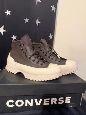 Converse Men’s Brown Leather High-Top Sneakers with Cream Lug Sole